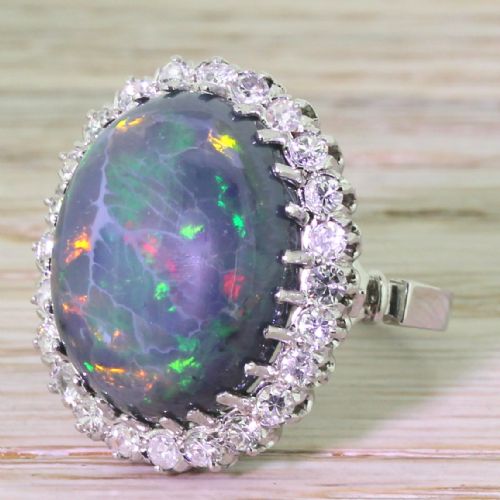 Mid Century 16.50 Carat Natural Black Opal Cocktail Ring, Circa 1950
