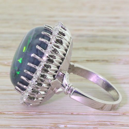 fig 2. Mid Century 16.50 Carat Natural Black Opal Cocktail Ring, circa 1950