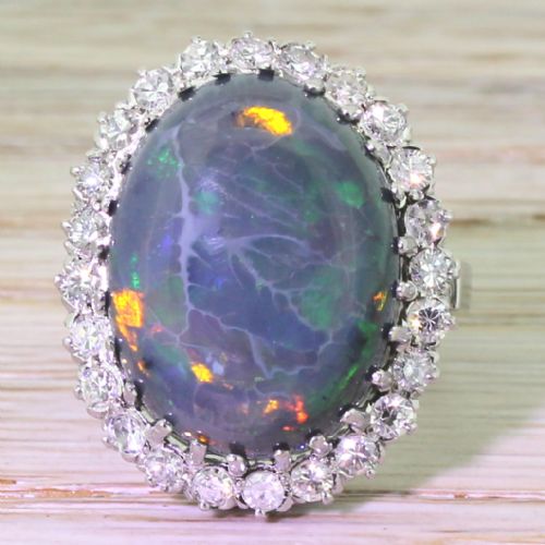 fig 1. Mid Century 16.50 Carat Natural Black Opal Cocktail Ring, circa 1950