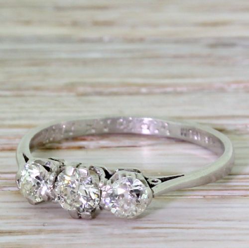 Art Deco 0.65 Carat Old Cut Diamond Trilogy Ring, Dated 1947
