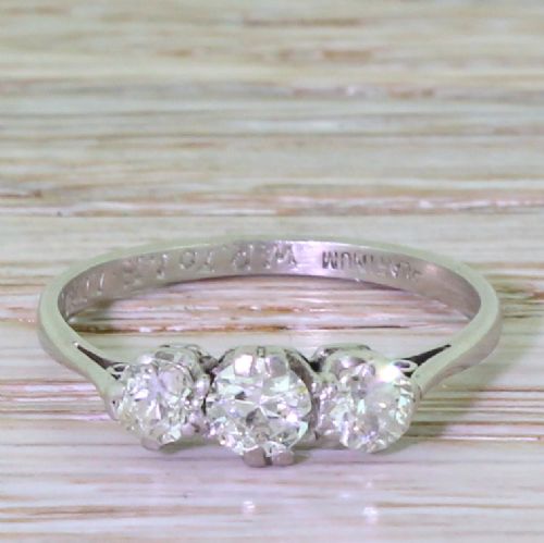 fig 1. Art Deco 0.65 Carat Old Cut Diamond Trilogy Ring, dated 1947