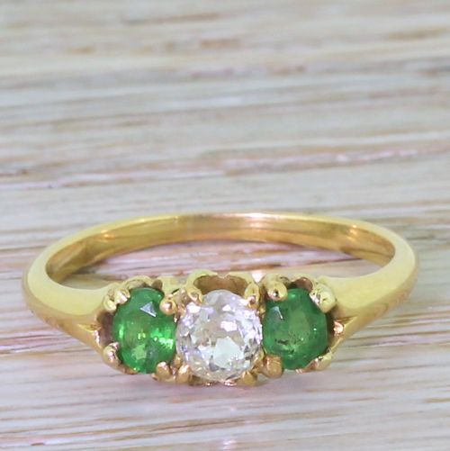 fig 1. Victorian Old Cut Diamond & Demantoid Garnet Trilogy Ring, circa 1900