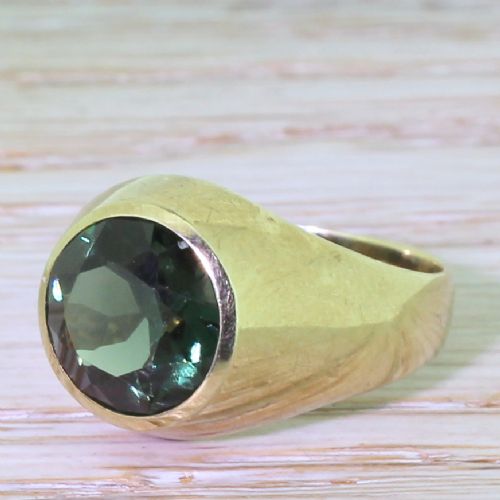Mid Century 4.00 Carat Green Tourmaline Solitaire Ring, Circa 1950
