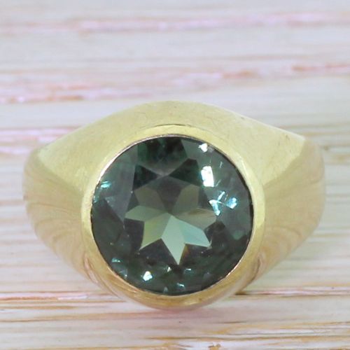 fig 1. Mid Century 4.00 Carat Green Tourmaline Solitaire Ring, circa 1950
