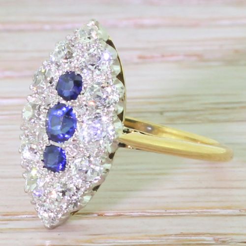 Art Deco Sapphire & Old Cut Diamond Navette Ring, Circa 1925
