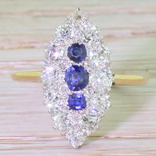 fig 1. Art Deco Sapphire & Old Cut Diamond Navette Ring, circa 1925