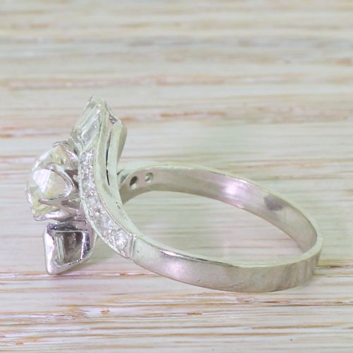 fig 2. Art Deco 1.89 Carat Old Cushion Cut Diamond Crossover Ring, circa 1940