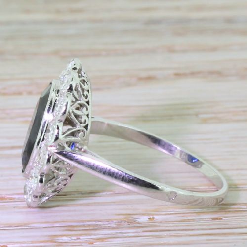 fig 2. Mid Century 3.00 Carat Sapphire & Diamond Cluster Ring, French, circa 1950