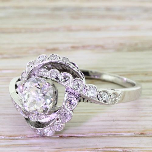 Art Deco 1.21 Carat Old Cut Diamond “Swirl” Engagement Ring, Circa 1940
