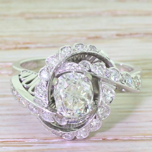 fig 1. Art Deco 1.21 Carat Old Cut Diamond “Swirl” Engagement Ring, circa 1940