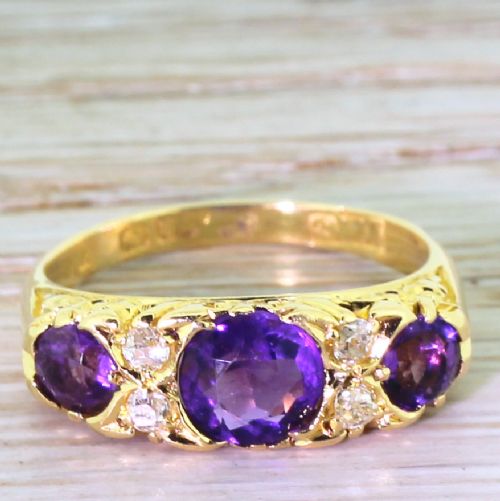 fig 1. Victorian 1.35 Carat Amethyst & Old Cut Diamond Trilogy Ring, circa 1900