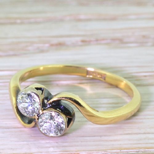 Art Deco 0.60 Carat Old Cut Diamond Crossover Ring, Circa 1920
