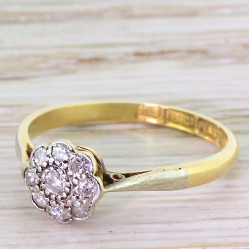 Art Deco 0.20 Carat Old Cut Diamond Daisy Cluster Ring, Dated 1925
