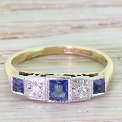 fig 1. Art Deco Step-Cut Sapphire & Diamond Five Stone Ring, circa 1935