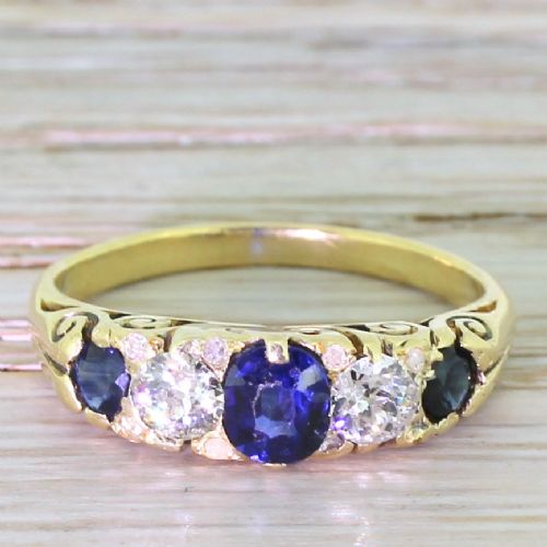 fig 1. Victorian Sapphire & Old Cut Diamond Five Stone Ring, circa 1900