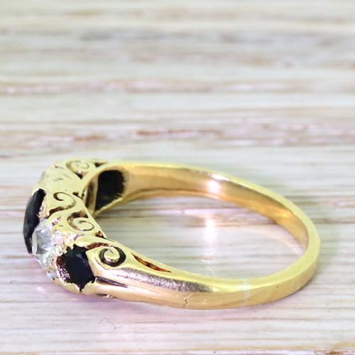 fig 2. Victorian Sapphire & Old Cut Diamond Five Stone Ring, circa 1900