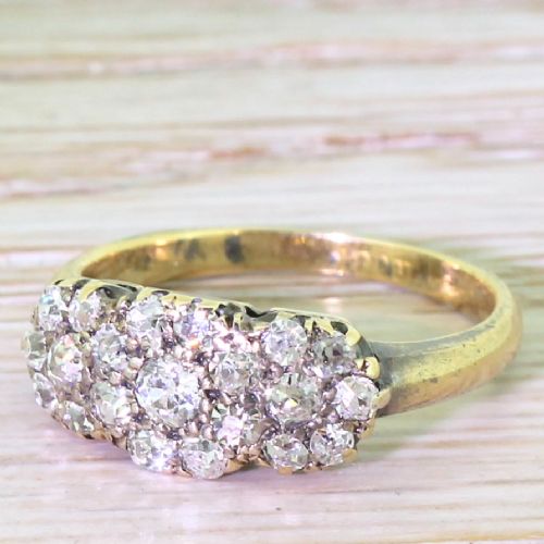 Victorian 0.56 Carat Old Cut Diamond Triple Daisy Cluster Ring, Circa 1890
