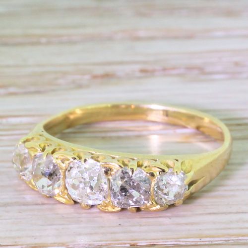 Edwardian 1.20 Carat Old Cut Diamond Five Stone Diamond Ring, Circa 1910
