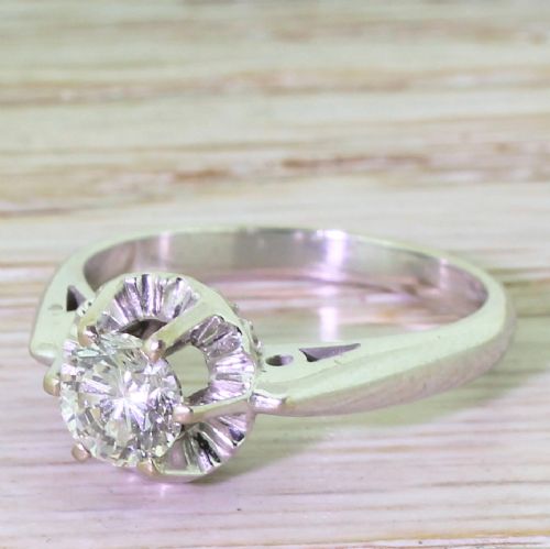 Mid Century 0.72 Transitional Cut Diamond Engagement Ring, Circa 1950
