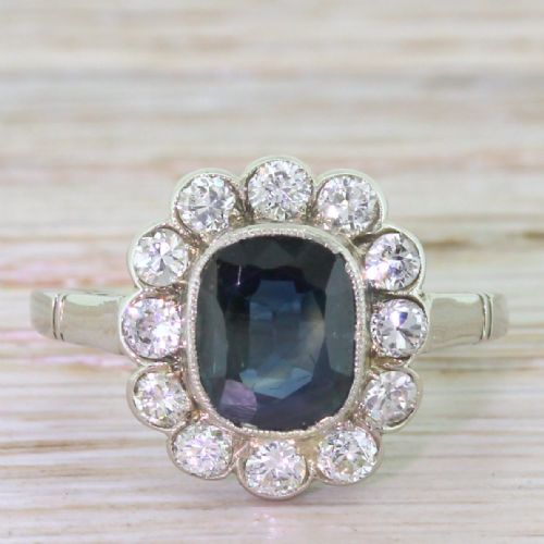 fig 1. Mid Century 2.25 Carat Sapphire & Diamond Cluster Ring, circa 1950