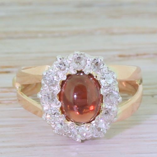 fig 1. Victorian Cabochon Garnet & Old Cut Diamond Cluster Ring, circa 1900