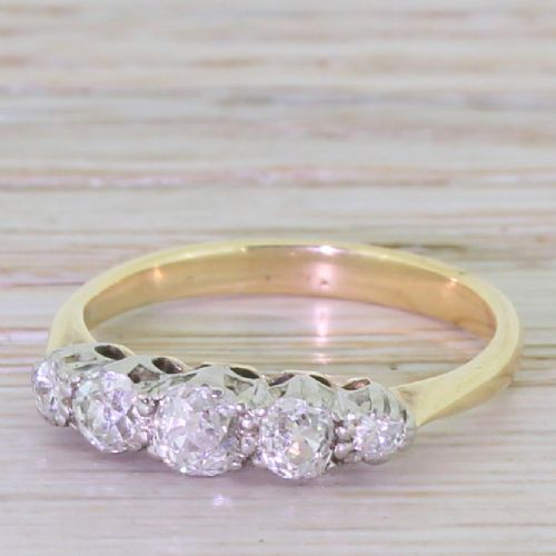 Art Deco 0.85 Carat Old Cut Diamond Five Stone Ring, Circa 1920
