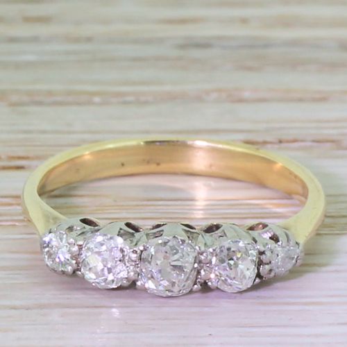 fig 1. Art Deco 0.85 Carat Old Cut Diamond Five Stone Ring, circa 1920