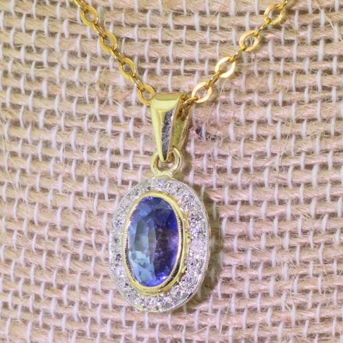Edwardian 1.75 Carat Blue Sapphire & Old Cut Diamond Pendant, Circa 1910

