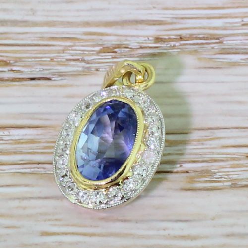 fig 2. Edwardian 1.75 Carat Blue Sapphire & Old Cut Diamond Pendant, circa 1910