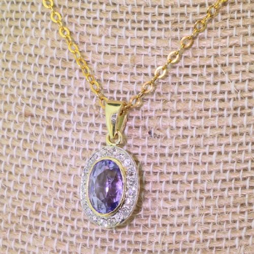Edwardian 2.00 Carat Purple Sapphire & Old Cut Diamond Pendant, Circa 1910
