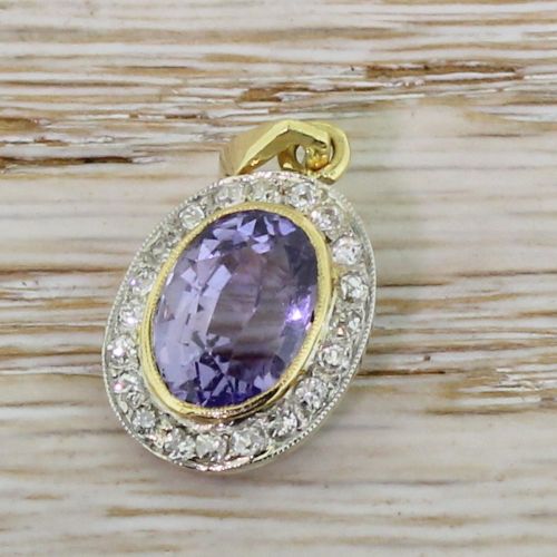fig 2. Edwardian 2.00 Carat Purple Sapphire & Old Cut Diamond Pendant, circa 1910