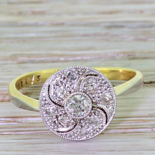 fig 1. Art Deco 0.20 Carat Old Cut Diamond “Swirling” Cluster, circa 1930