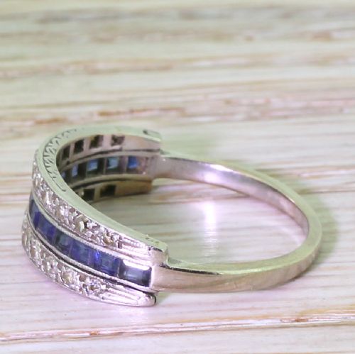 fig 2. Art Deco Step Cut Sapphire & Diamond Three Row Band Ring, circa 1925