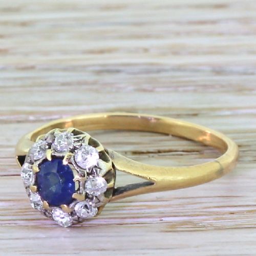 Victorian 0.30 Carat Sapphire & Old Cut Diamond Cluster Ring, Circa 1900
