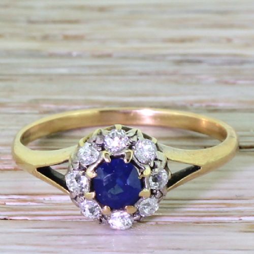 fig 1. Victorian 0.30 Carat Sapphire & Old Cut Diamond Cluster Ring, circa 1900