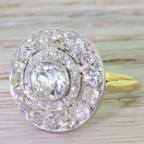 Edwardian 2.76 Carat Old Cut Diamond Target Cluster Ring, Circa 1910
