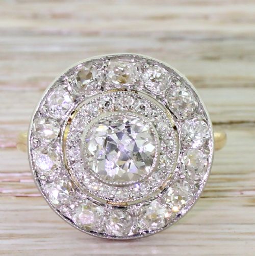 fig 1. Edwardian 2.76 Carat Old Cut Diamond Target Cluster Ring, circa 1910