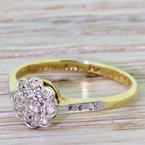 Art Deco 0.27 Carat Old Cut Diamond Daisy Cluster Ring, Circa 1925
