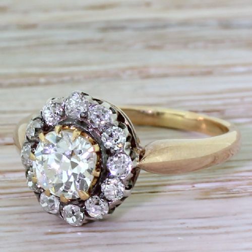 Victorian 1.40 Carat Old Cut Diamond Target Cluster Ring, Circa 1880
