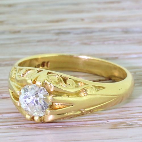 Victorian 0.60 Carat Old Cut Diamond Ornate “Gypsy” Ring, Circa 1900
