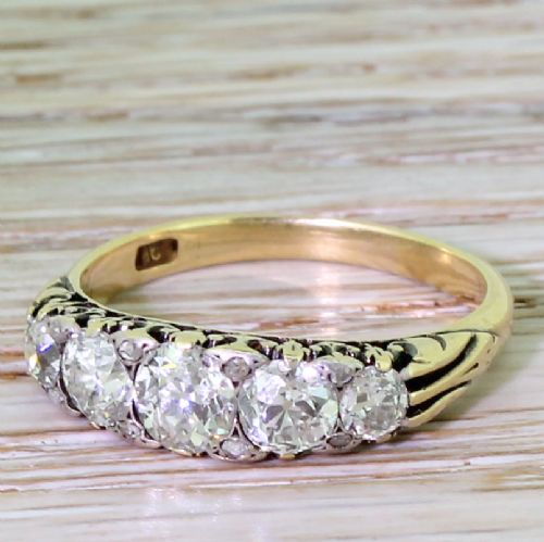 Victorian 1.38 Carat Old Cut Diamond Five Stone Ring, Circa 1890
