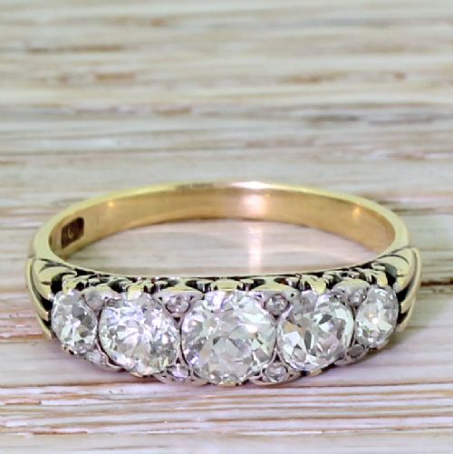 fig 1. Victorian 1.38 Carat Old Cut Diamond Five Stone Ring, circa 1890