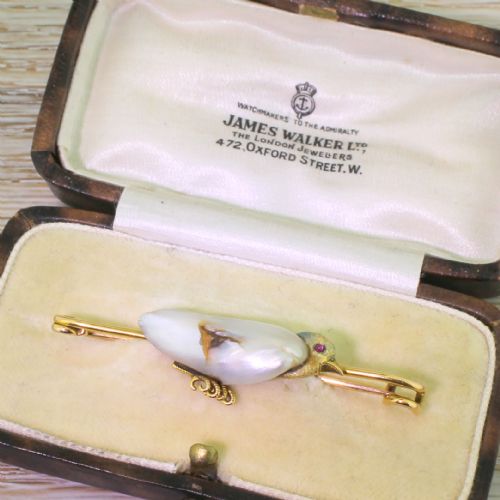 Edwardian Natural Pearl Parrot Pin / Brooch, Circa 1900
