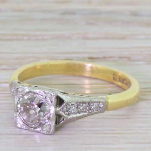 Art Deco 0.79 Carat Light Fancy Cognac Old Cut Diamond Ring, Circa 1920
