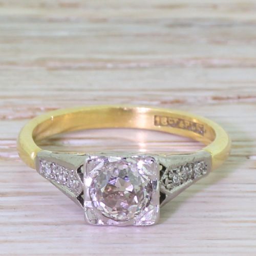 fig 1. Art Deco 0.79 Carat Light Fancy Cognac Old Cut Diamond Ring, circa 1920