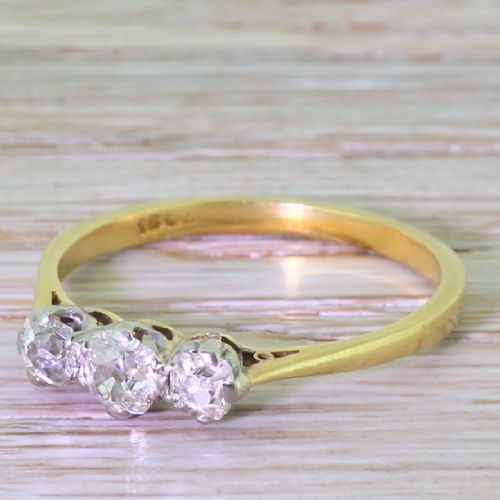 Edwardian 0.70 Carat Old Cut Diamond Trilogy Ring, Circa 1905
