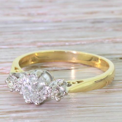 Art Deco 1.15 Carat Old Cut Diamond Trilogy Ring, Circa 1935
