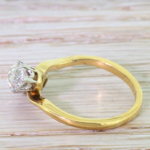fig 2. Art Deco 1.28 Carat Old Cut Diamond Trilogy Crossover Ring, circa 1915