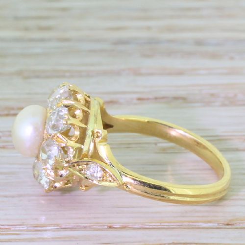 fig 2. Victorian Natural Pearl & 2.00 Carat Old Cut Diamond Cluster, circa 1870