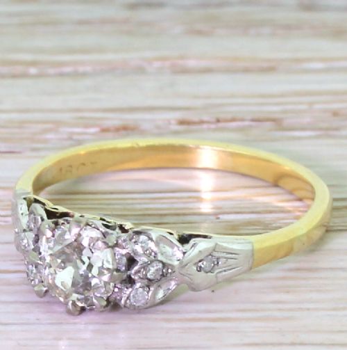 Art Deco 0.53 Carat Old Cut Diamond Engagement Ring, Circa 1920
